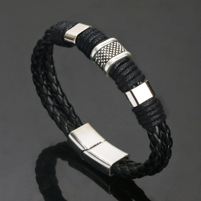 Vintage Leather Men's Leather Magnet Buckle Bracelet Braided Leather Cord Bracelet